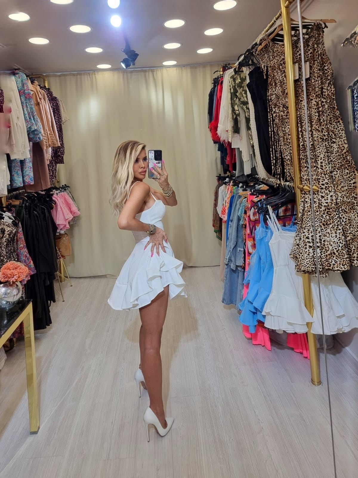 Askılı Beyaz Mini Elbise