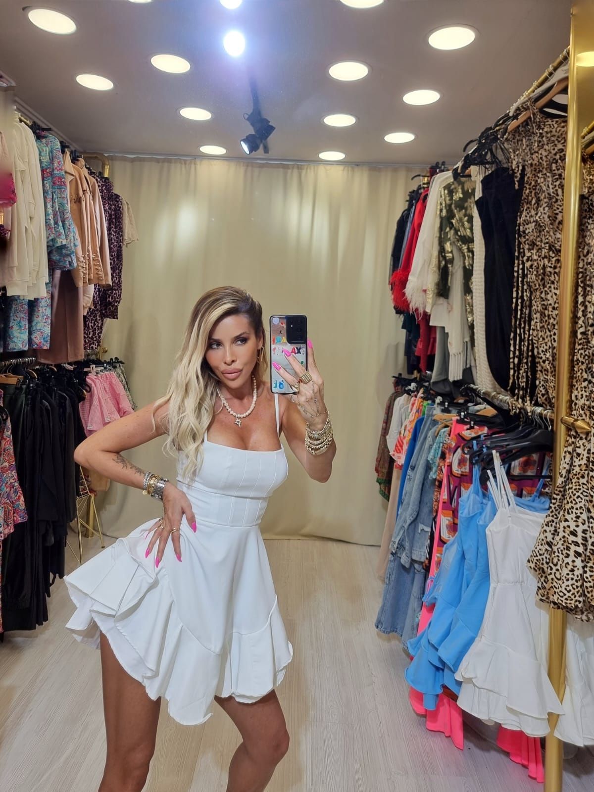 Askılı Beyaz Mini Elbise